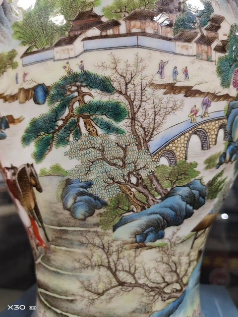 古玩陶瓷民國 仿琺瑯彩山水人物紋大尊真品鑒賞圖