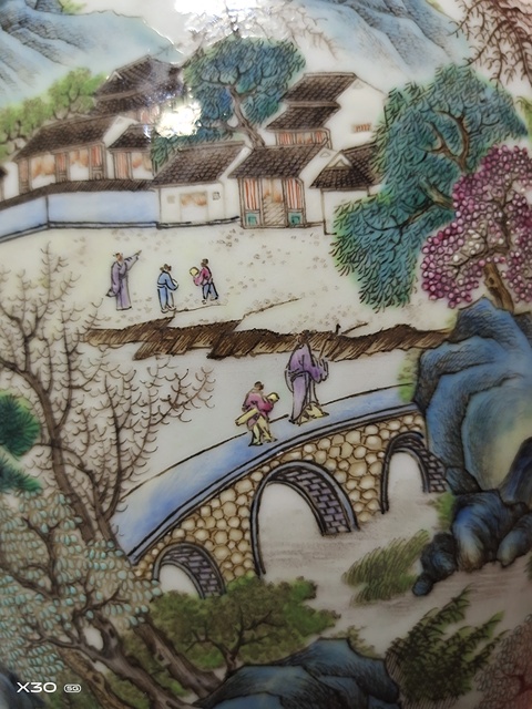 古玩陶瓷民國 仿琺瑯彩山水人物紋大尊真品鑒賞圖