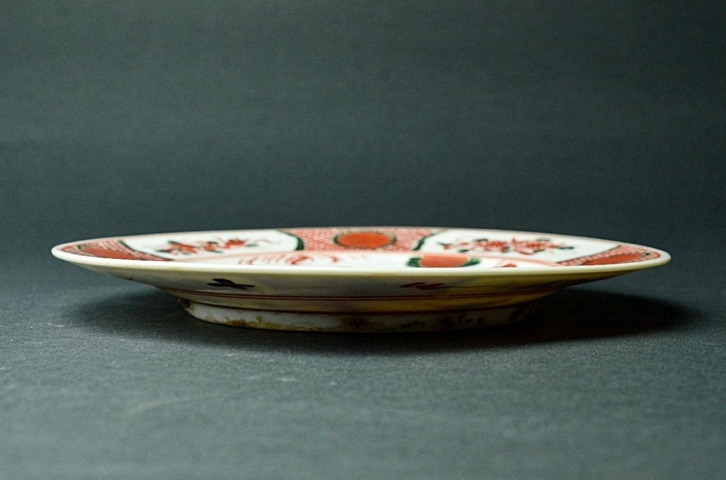 古玩陶瓷明代晚期漳州窯花鳥紅綠彩盤真品鑒賞圖