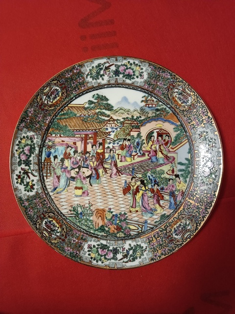 古玩陶瓷廣彩仕女人物故事紋盤拍賣，當前價格1268元
