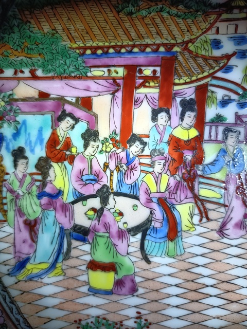 古玩陶瓷廣彩仕女人物故事紋盤拍賣，當前價格1268元