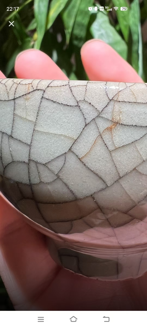 古玩陶瓷日本明治綠哥釉茶碗真品鑒賞圖