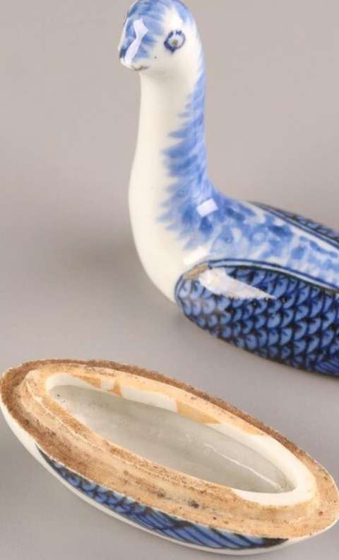 古玩陶瓷青花游禽蓋盒真品鑒賞圖