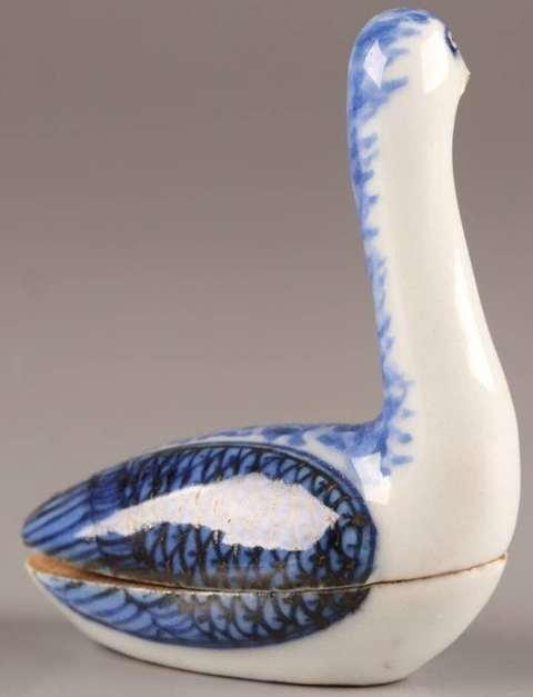 古玩陶瓷青花游禽蓋盒真品鑒賞圖