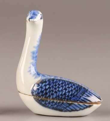 古玩陶瓷青花游禽蓋盒真品鑒賞圖
