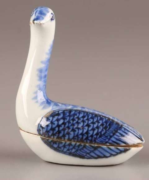 古玩陶瓷青花游禽蓋盒真品鑒賞圖