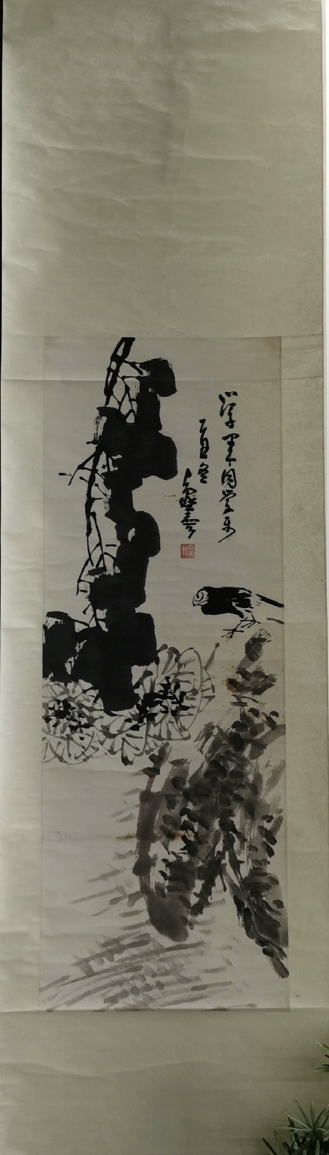 古玩字畫鳥石圖真品鑒賞圖
