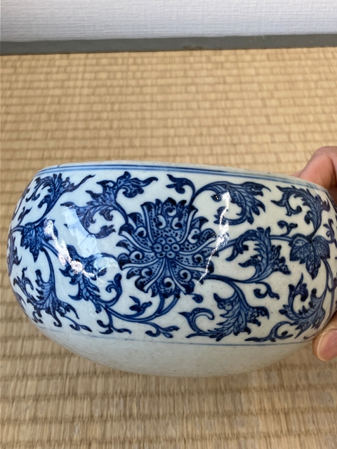 古玩陶瓷青花纏枝花卉紋缽真品鑒賞圖