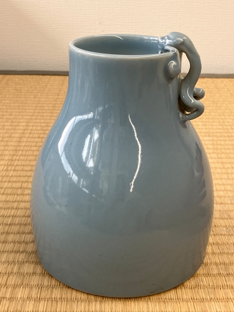 古玩陶瓷天藍釉貼塑螭龍紋尊真品鑒賞圖