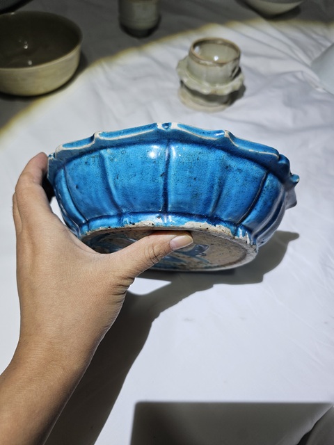 古玩陶瓷孔雀藍釉水仙盆真品鑒賞圖