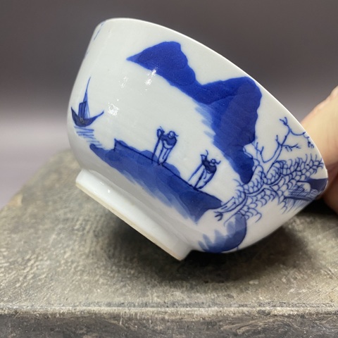 古玩陶瓷清晚期·樵漁耕讀·青花碗拍賣,當前價格960元
