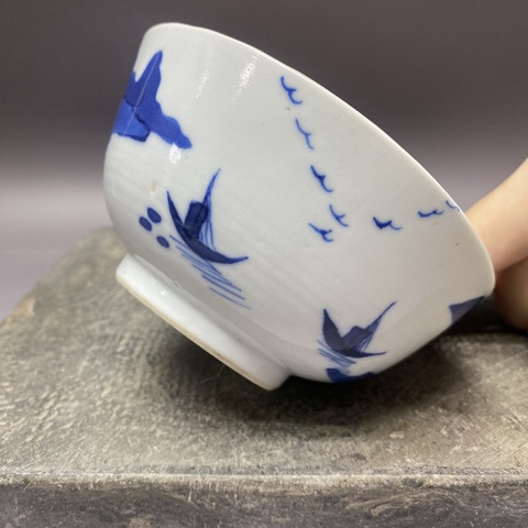 古玩陶瓷清晚期·樵漁耕讀·青花碗拍賣,當前價格960元
