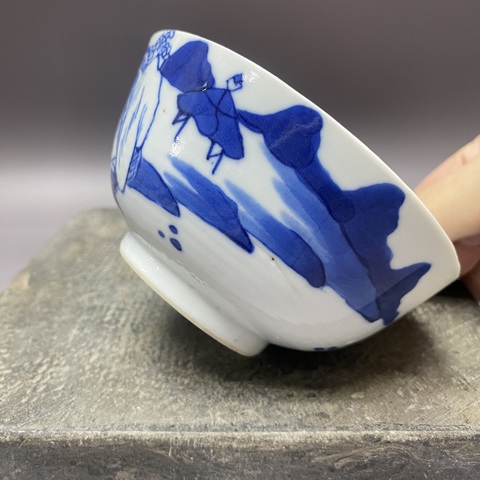 古玩陶瓷清晚期·樵漁耕讀·青花碗拍賣,當前價格960元