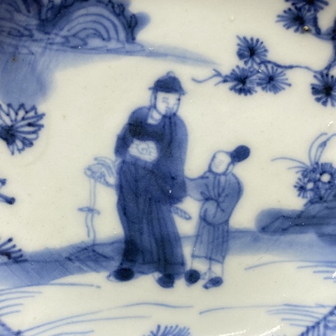 古玩陶瓷清康熙·人物山水紋青花盤拍賣,當前價格1260元