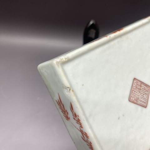 古玩陶瓷花鳥紋粉彩角盤真品鑒賞圖