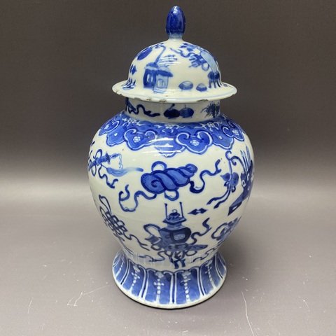 古玩陶瓷博古圖青花將軍罐真品鑒賞圖