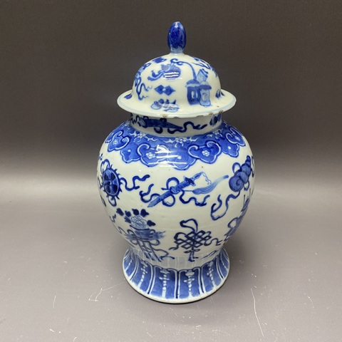 古玩陶瓷博古圖青花將軍罐真品鑒賞圖