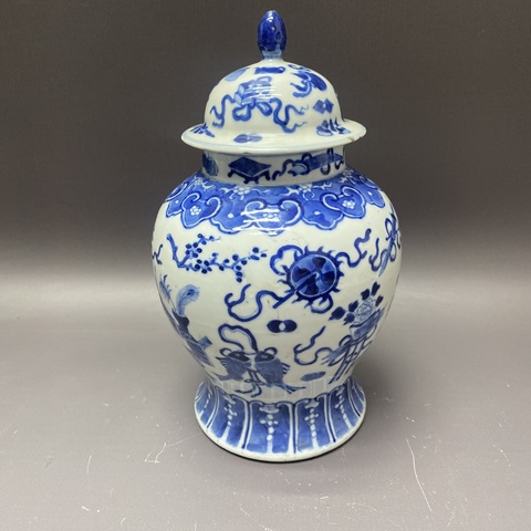 古玩陶瓷博古圖青花將軍罐真品鑒賞圖