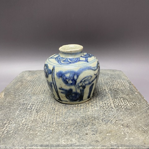 古玩陶瓷晚明青花水盂真品鑒賞圖