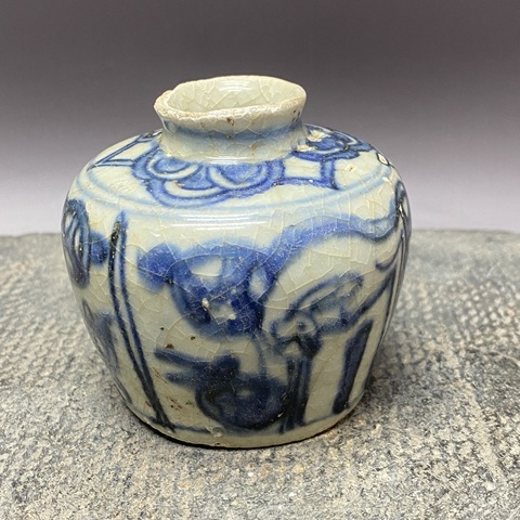 古玩陶瓷晚明青花水盂真品鑒賞圖