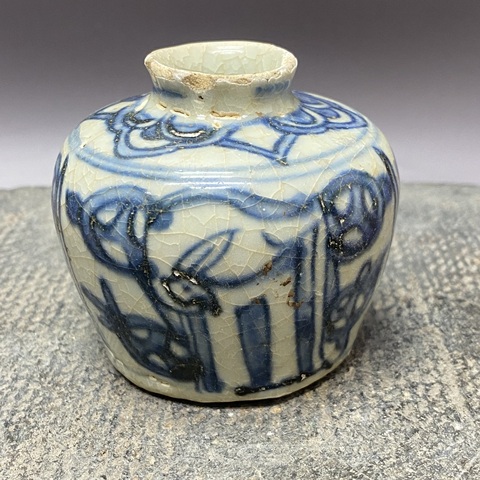 古玩陶瓷晚明青花水盂真品鑒賞圖