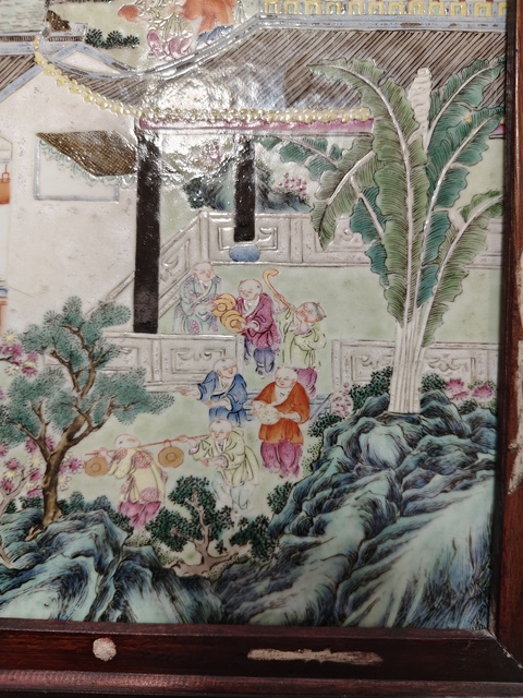古玩陶瓷人物紋粉彩瓷板畫真品鑒賞圖