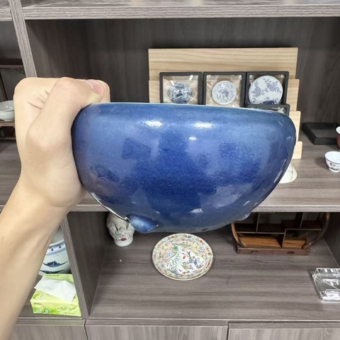 古玩陶瓷清中期祭藍(lán)釉香爐真品鑒賞圖
