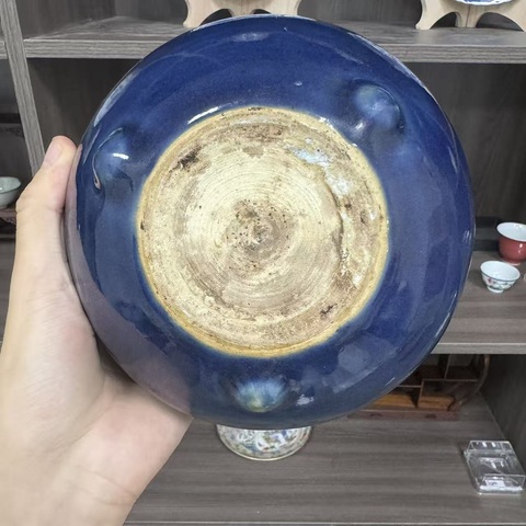 古玩陶瓷清中期祭藍(lán)釉香爐真品鑒賞圖