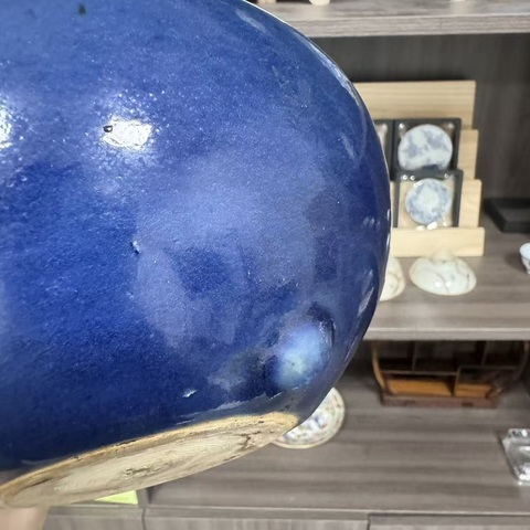 古玩陶瓷清中期祭藍(lán)釉香爐真品鑒賞圖