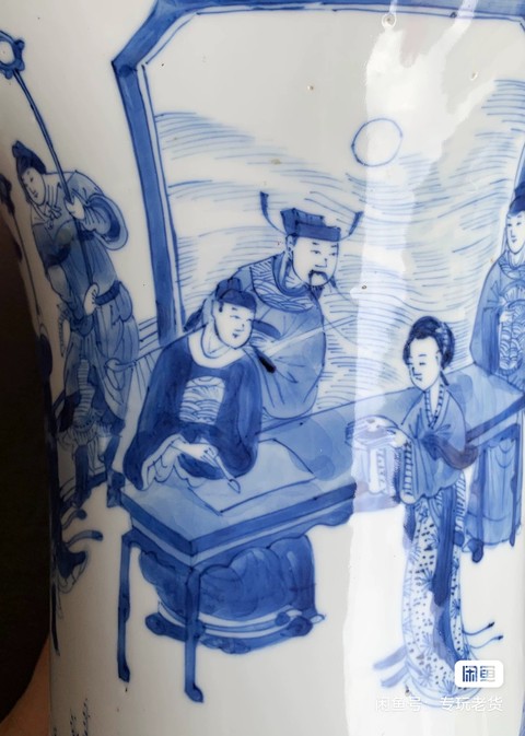 古玩陶瓷康熙青花人物花觚真品鑒賞圖