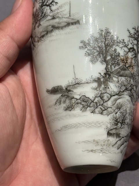 古玩陶瓷墨彩山水人物瓶真品鑒賞圖