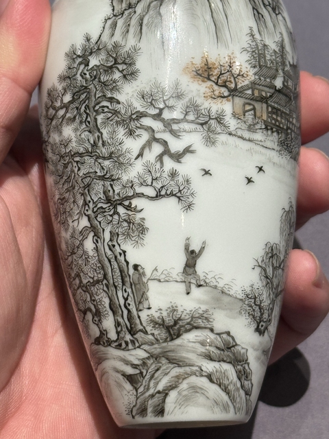古玩陶瓷墨彩山水人物瓶真品鑒賞圖