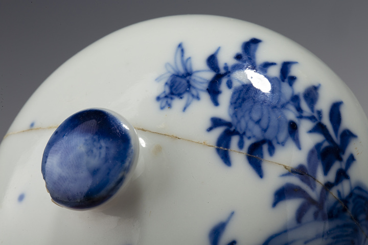 古玩陶瓷晚清·青花花鳥紋蓋缸真品鑒賞圖