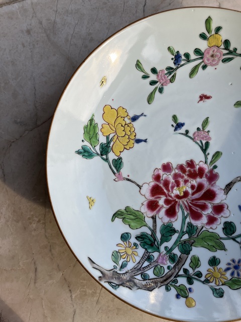 古玩陶瓷粉彩花鳥(niǎo)紋臥盤(pán)真品鑒賞圖