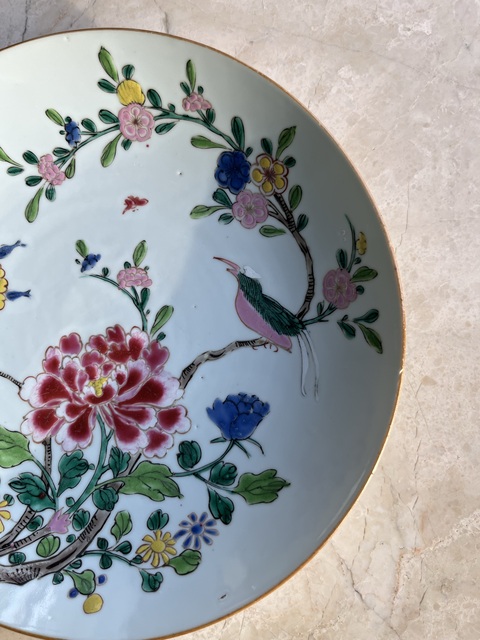 古玩陶瓷粉彩花鳥(niǎo)紋臥盤(pán)真品鑒賞圖