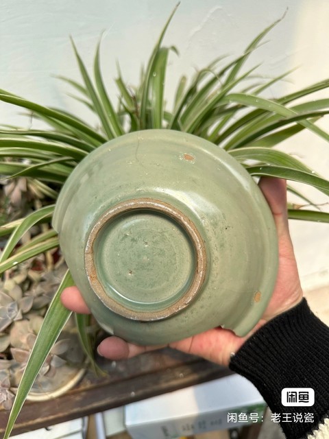 古玩陶瓷雙魚紋印花龍泉窯青釉折沿洗標本真品鑒賞圖