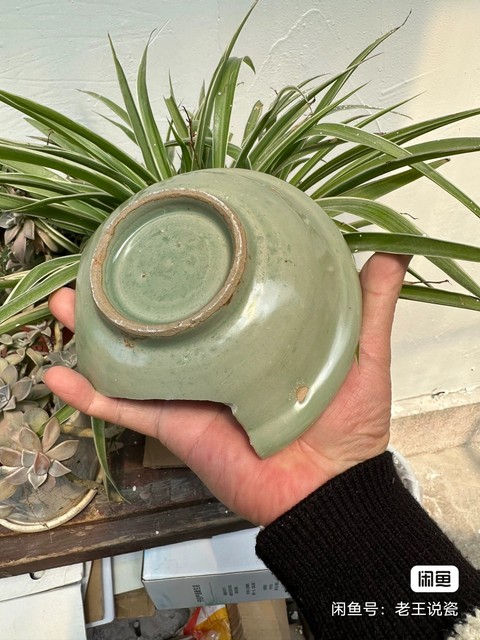 古玩陶瓷雙魚紋印花龍泉窯青釉折沿洗標本真品鑒賞圖