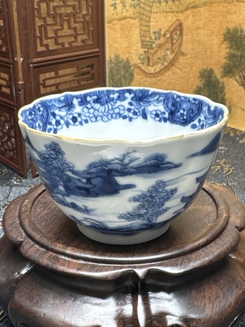 古玩陶瓷清乾隆 青花山水紋花口杯拍賣，當前價格3980元