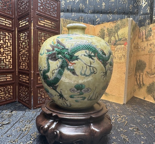 古玩陶瓷清光緒 火焰云龍紋嘟嚕瓶  極少見全品拍賣，當前價格12800元