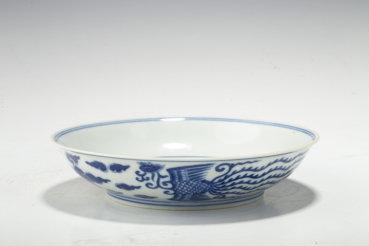 古玩陶瓷清道光·青花對頭鳳紋盤官窯全品拍賣,當前價格158000元