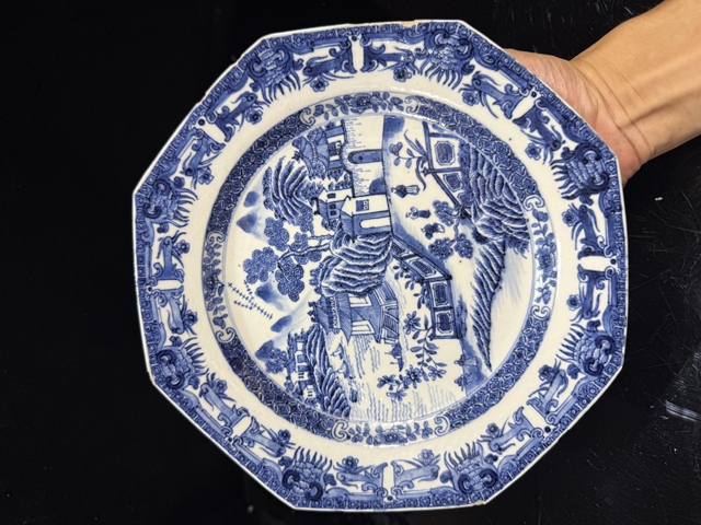 古玩陶瓷清乾隆細路青花攜琴訪友圖八方盤拍賣,當前價格1588元