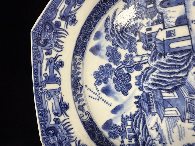 古玩陶瓷清乾隆細路青花攜琴訪友圖八方盤拍賣,當前價格1588元