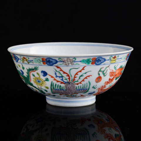 古玩陶瓷五彩龍鳳紋碗真品鑒賞圖
