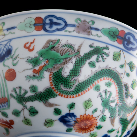 古玩陶瓷五彩龍鳳紋碗真品鑒賞圖
