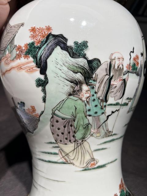 古玩陶瓷五彩五老觀太極圖半截花觚真品鑒賞圖
