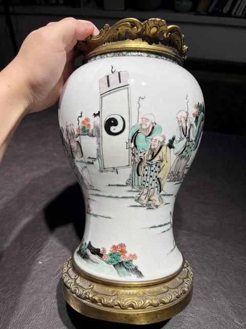 古玩陶瓷五彩五老觀太極圖半截花觚真品鑒賞圖