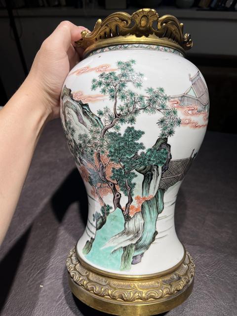 古玩陶瓷五彩五老觀太極圖半截花觚真品鑒賞圖