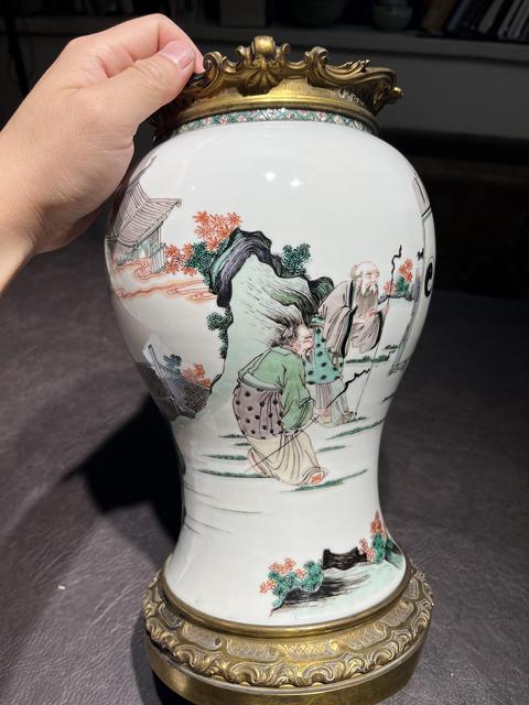 古玩陶瓷五彩五老觀太極圖半截花觚真品鑒賞圖