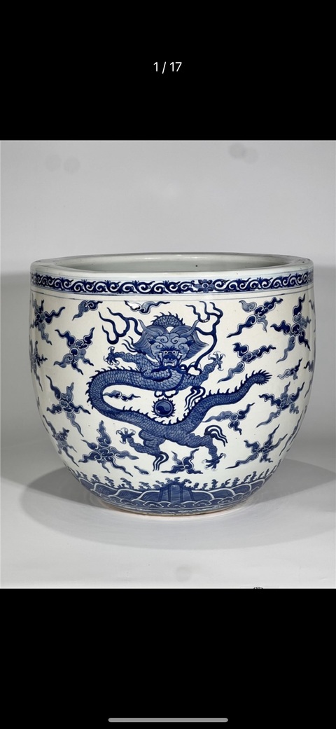 古玩陶瓷青花龍紋缸真品鑒賞圖