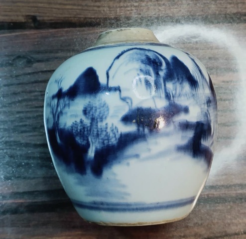 古玩陶瓷青花山水紋罐真品鑒賞圖